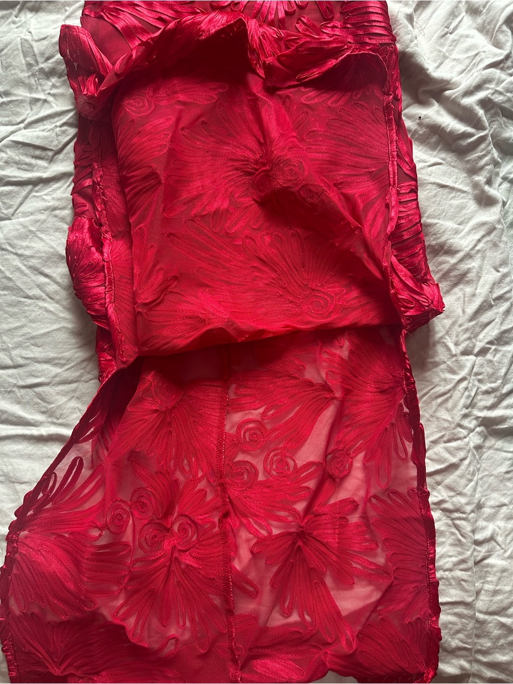 YAS Yasfloree Persian Red Floral Appliqué Long Sleeve Maxi Dress S NWT - Picture 5 of 13